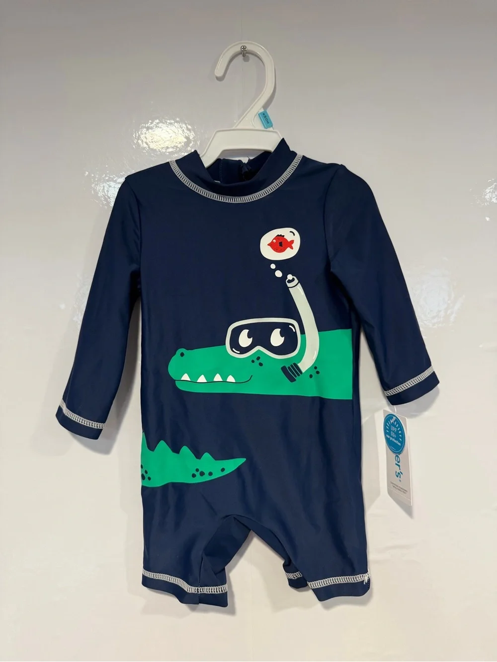 Navy Blue Kids Swim‎ Rash Guard with Green Crocodile Print Carters NWT